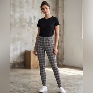 Shinestar Gray Plaid High-Waisted Stretchy Skinny Pants Size Small